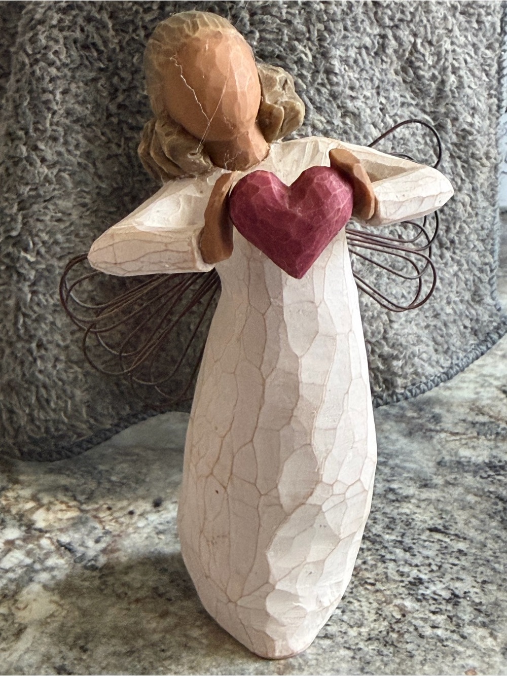 Willow Tree Cream Angel Holding Red Heart Figurine